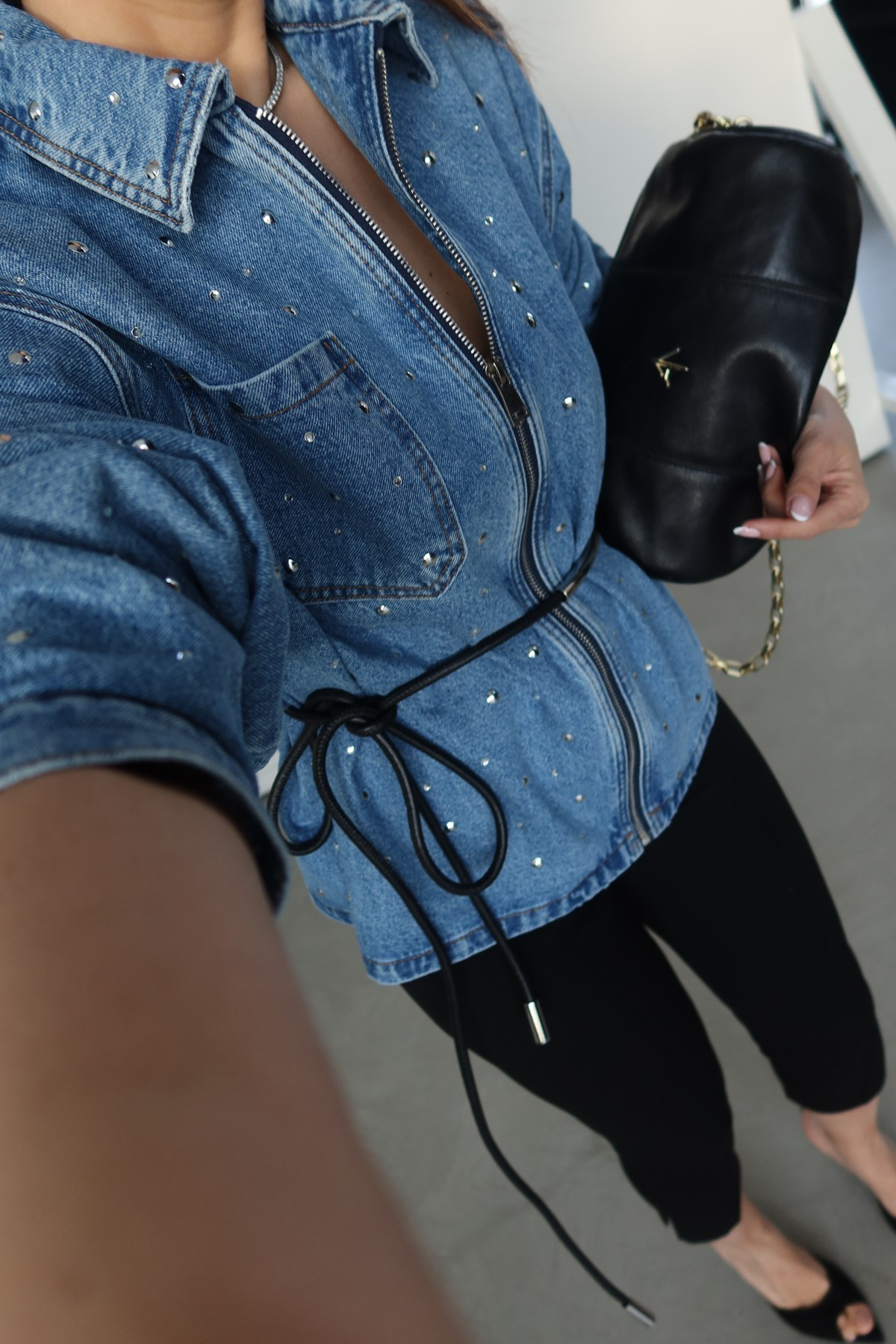Taş Ve Çakım Basımlı Denim Ceket
