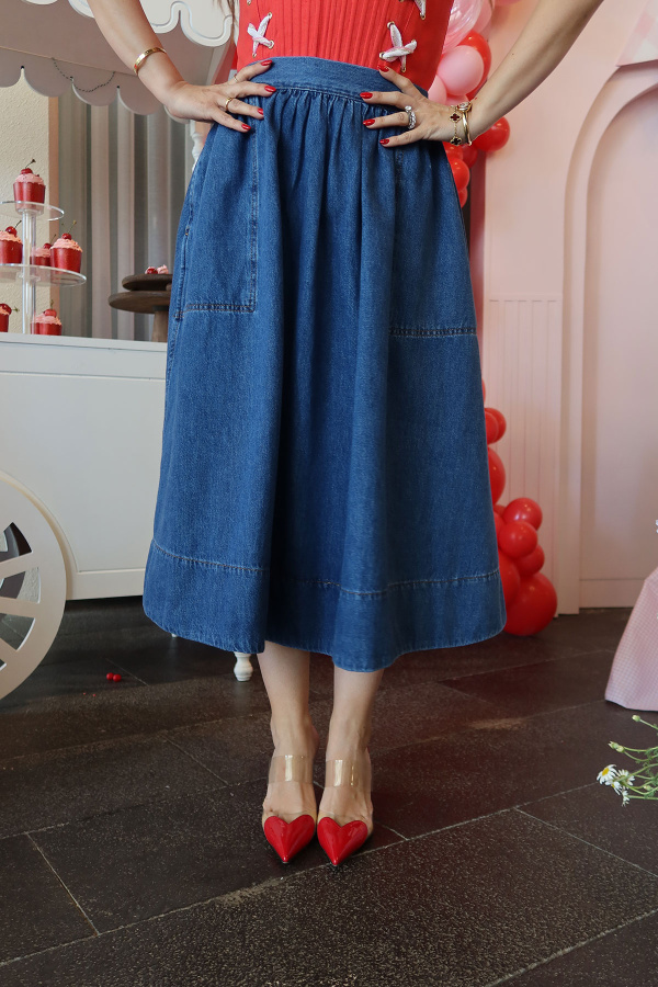Yandan Cepli Salaş Denim Etek
