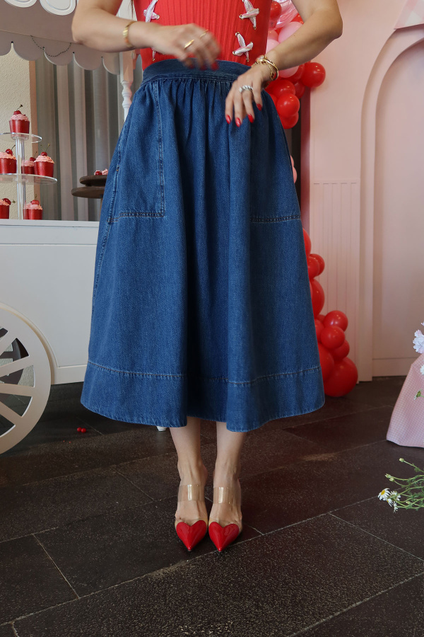 Yandan Cepli Salaş Denim Etek