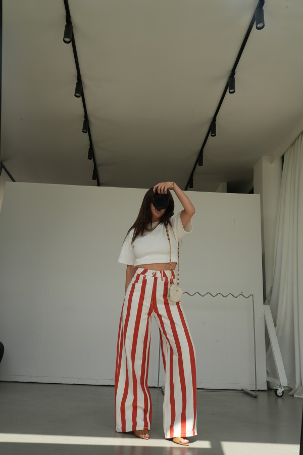 Çizgili Straight Fit Jean