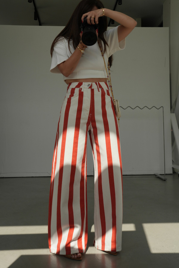 Çizgili Straight Fit Jean