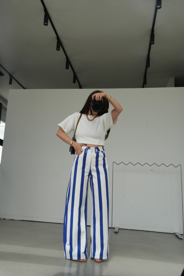 Çizgili Straight Fit Jean
