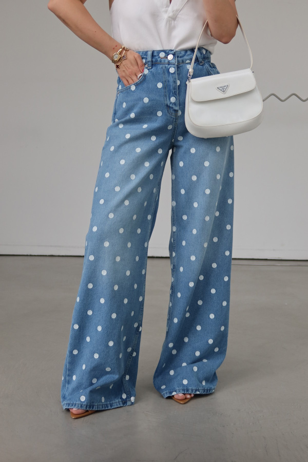 Puantiye Baskılı Wideleg Jean