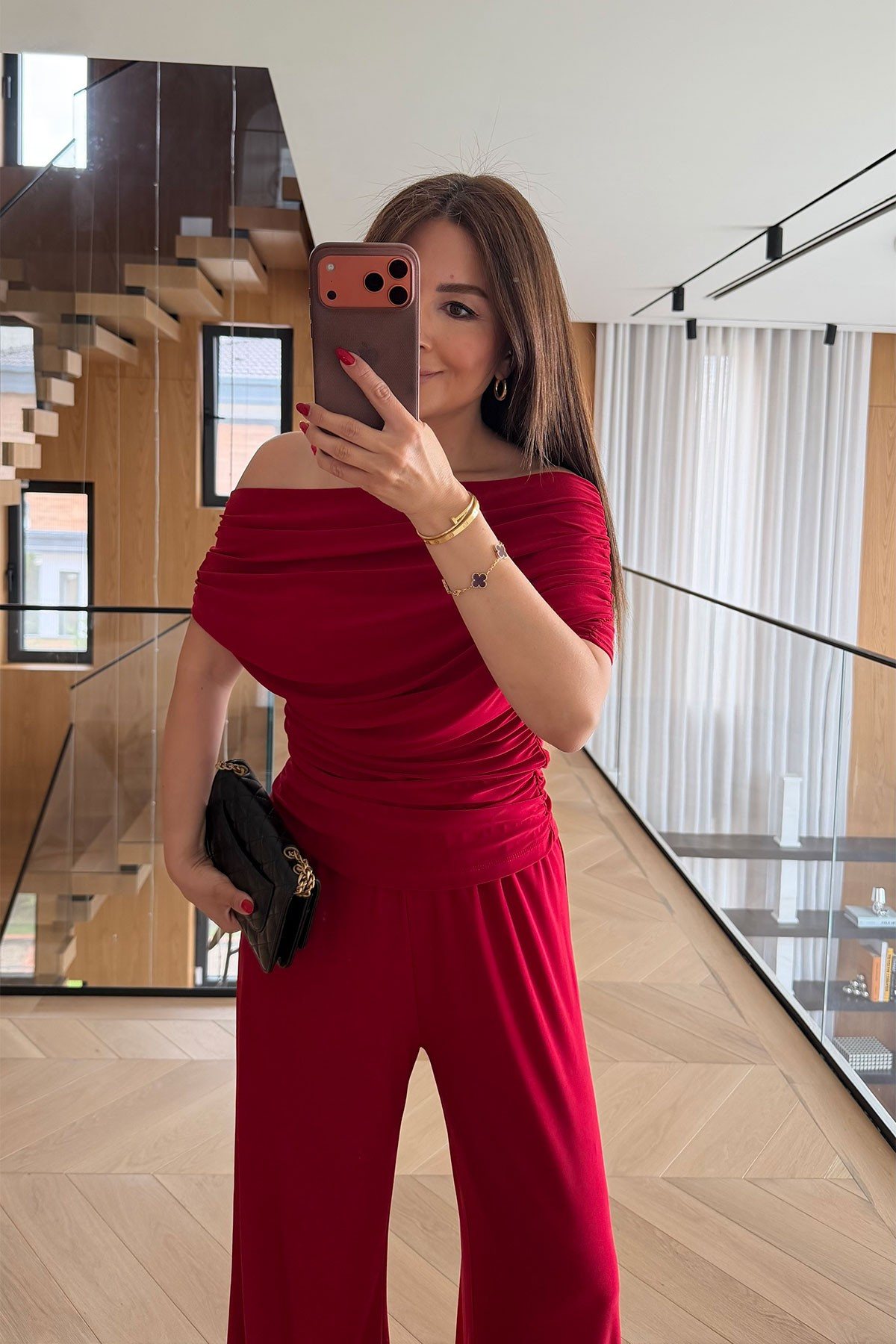 Yanı Büzgülü Bluz Pantolon Takım