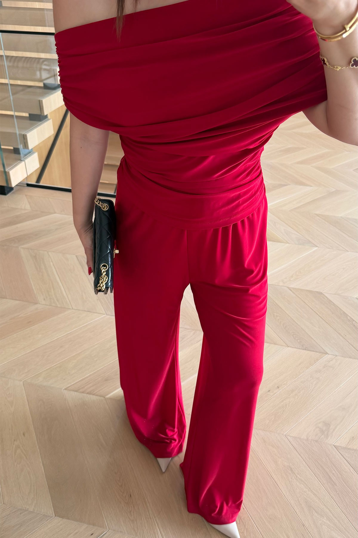 Yanı Büzgülü Bluz Pantolon Takım