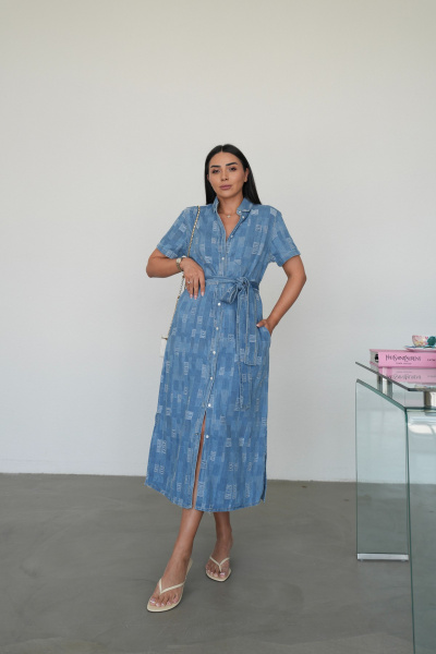 Dikiş Detaylı Denim Gömlek Elbise