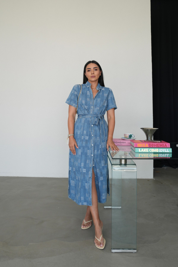 Dikiş Detaylı Denim Gömlek Elbise