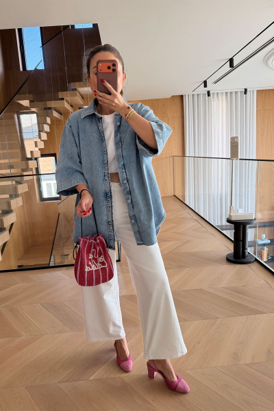 Kapak Düğmeli Oversize Denim Gömlek
