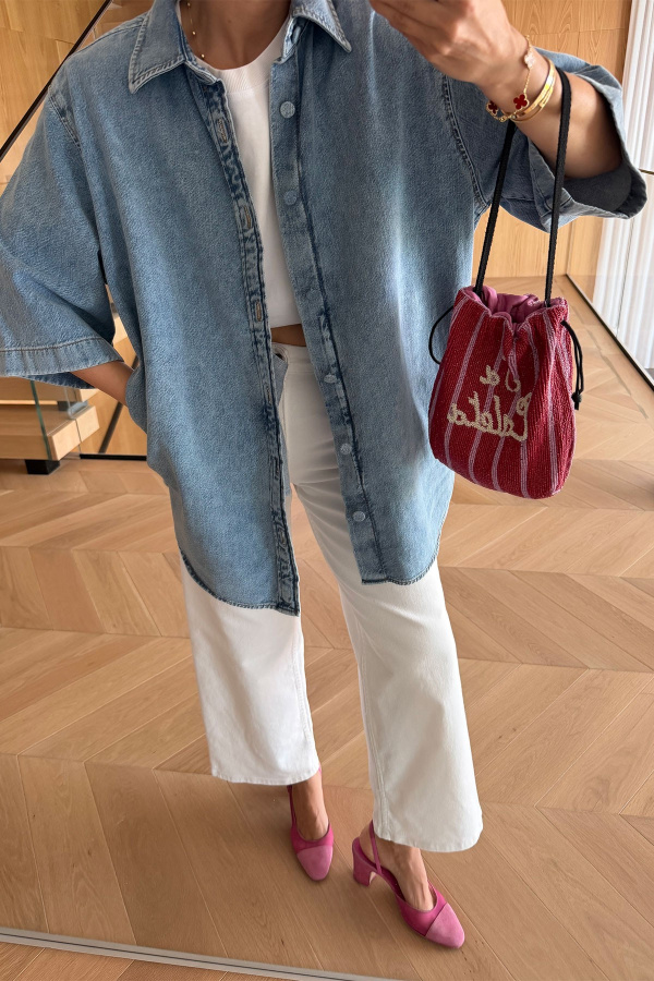 Kapak Düğmeli Oversize Denim Gömlek
