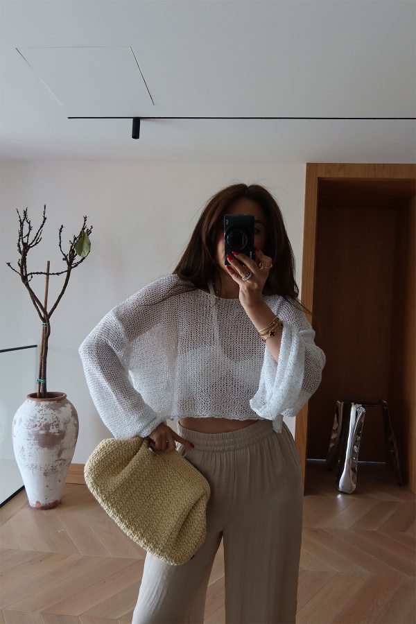 Pullu Merserize Crop Bluz