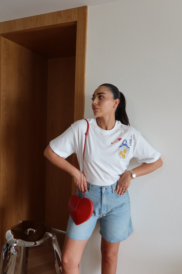 Balık Baskılı Oversize Tişört