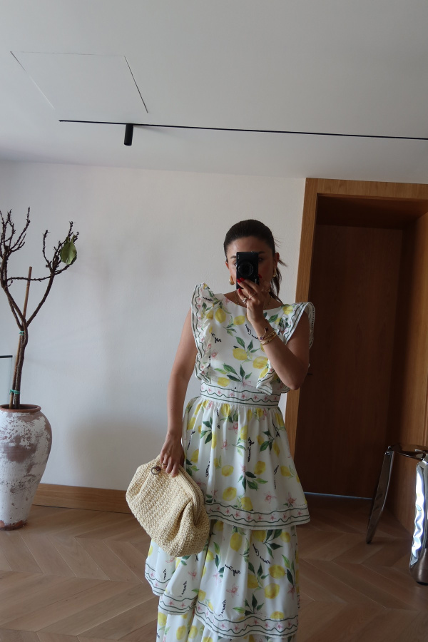 Kat Kat Limon Desenli Maxi Elbise