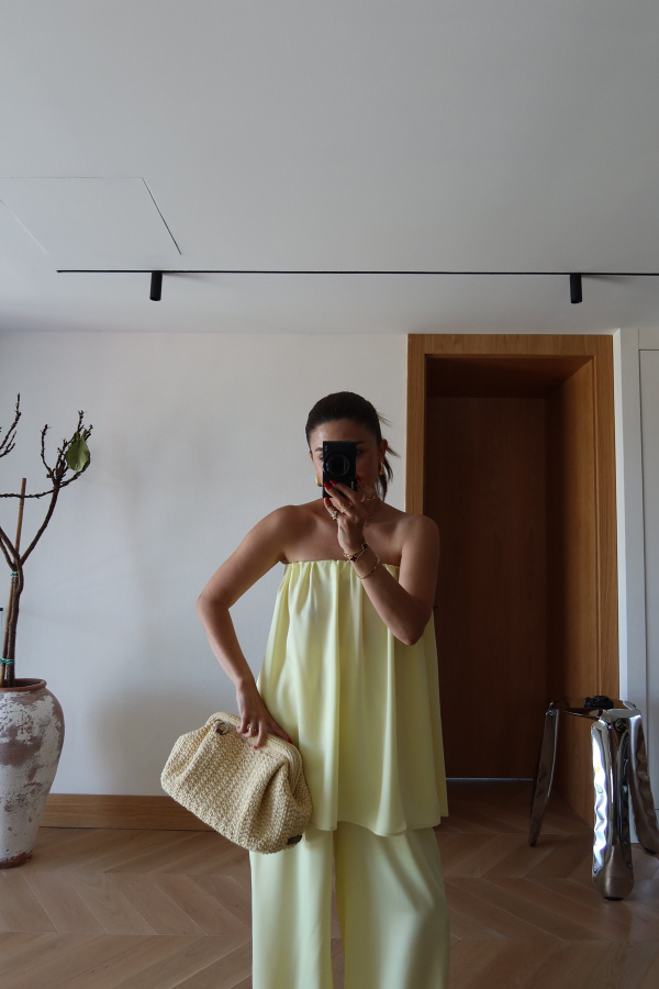 Straplez Bluz Pantolon Takım