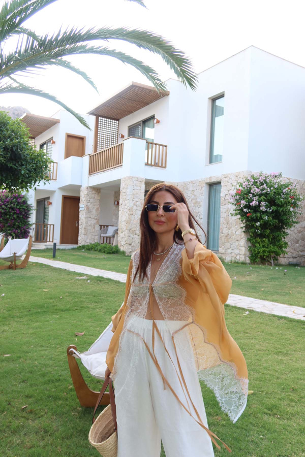 Golden Mist Şifon Dantel Bluz