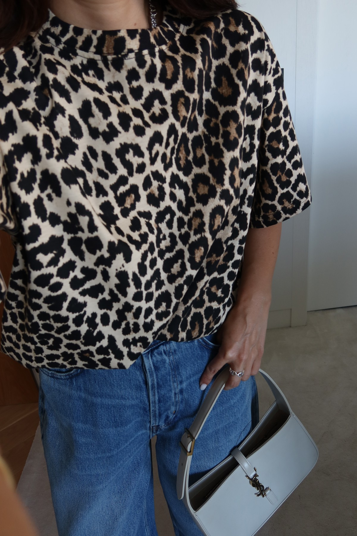 Leopar Desenli Oversize Tişört
