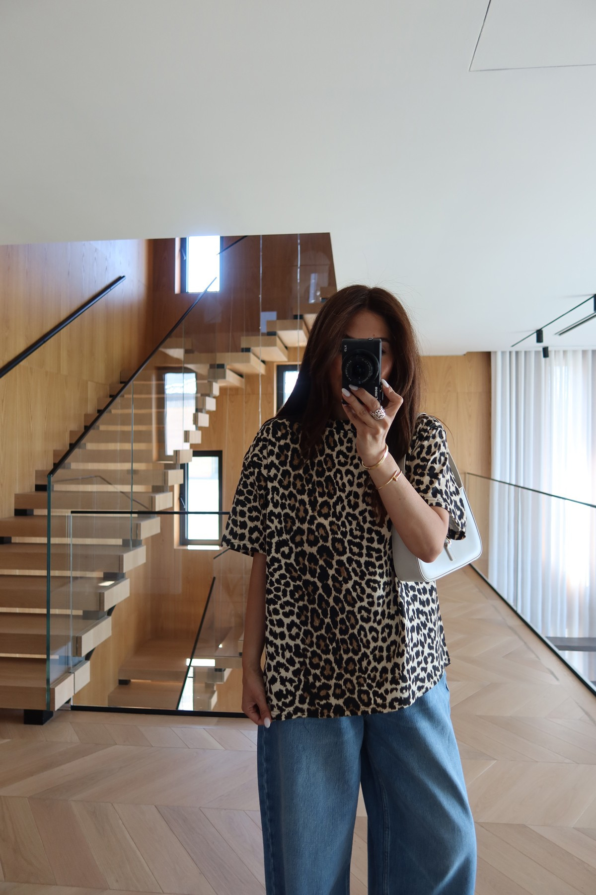 Leopar Desenli Oversize Tişört