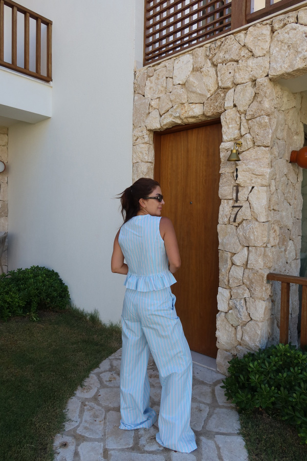 Çizgili Geniş Paça Pantolon