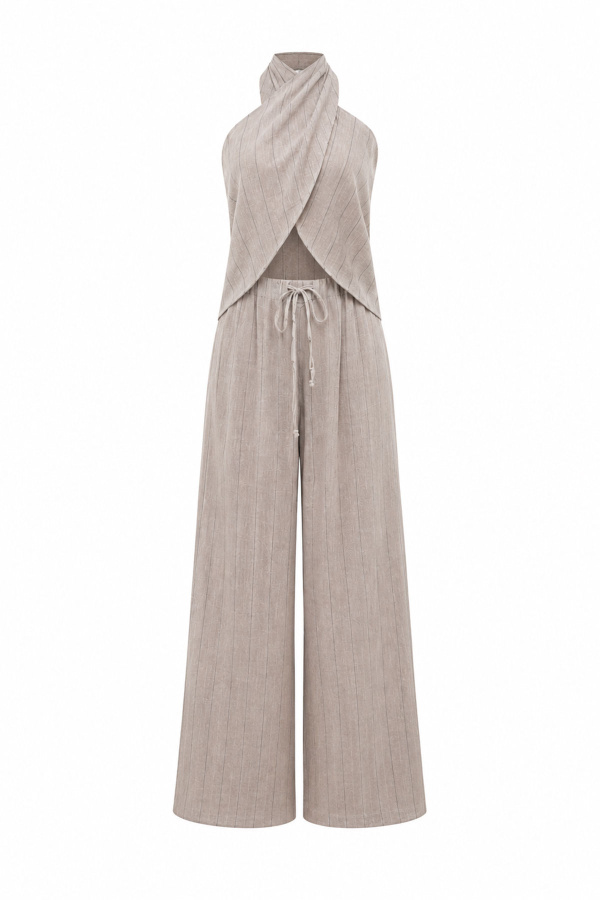 Bağlamalı Crop Bluz Pantolon Takım