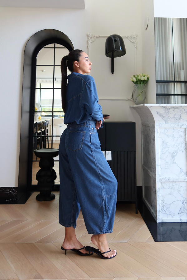 Yumuşak Dokulu Denim Gömlek Pantolon Takım