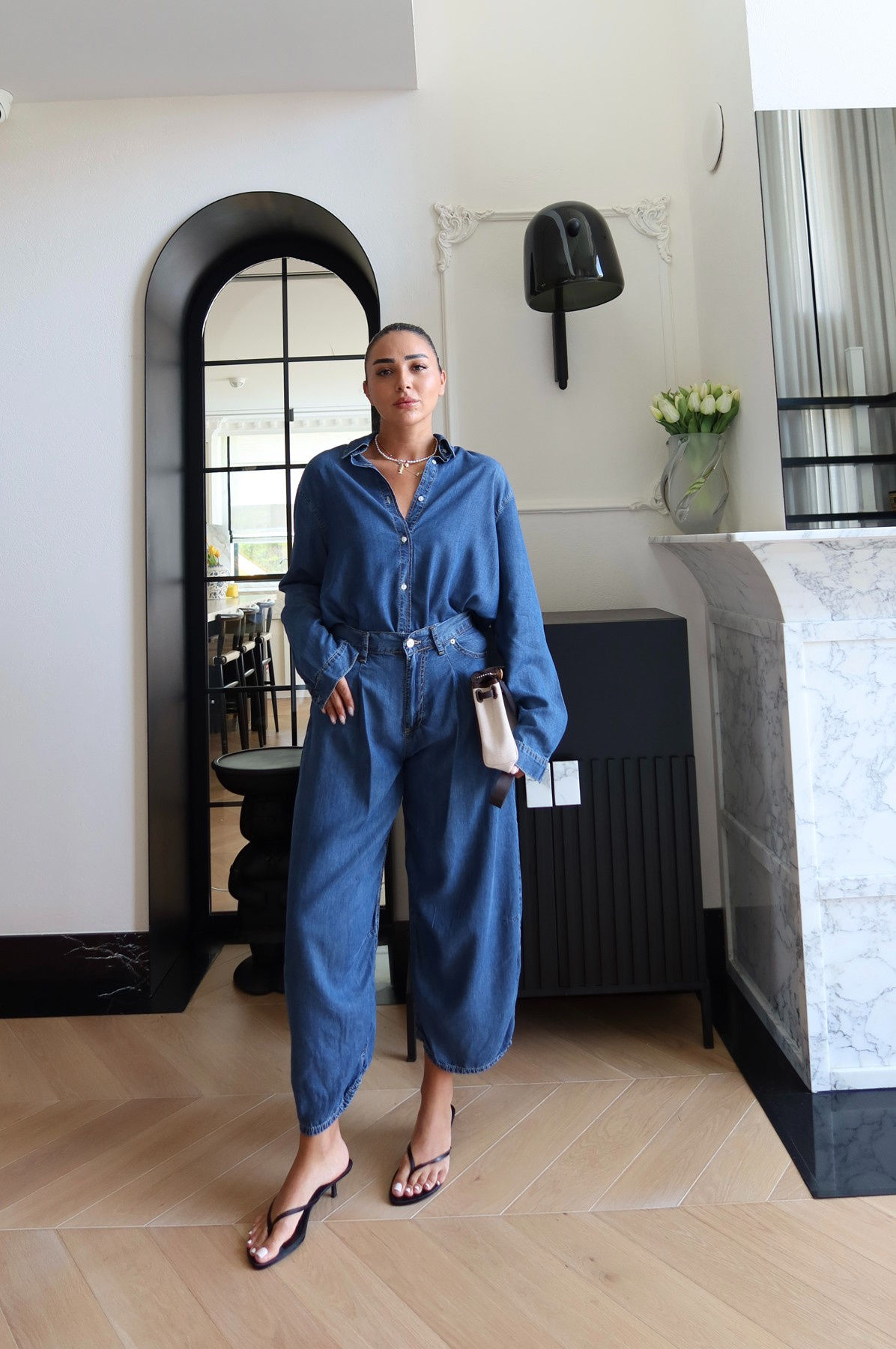 Yumuşak Dokulu Denim Gömlek Pantolon Takım