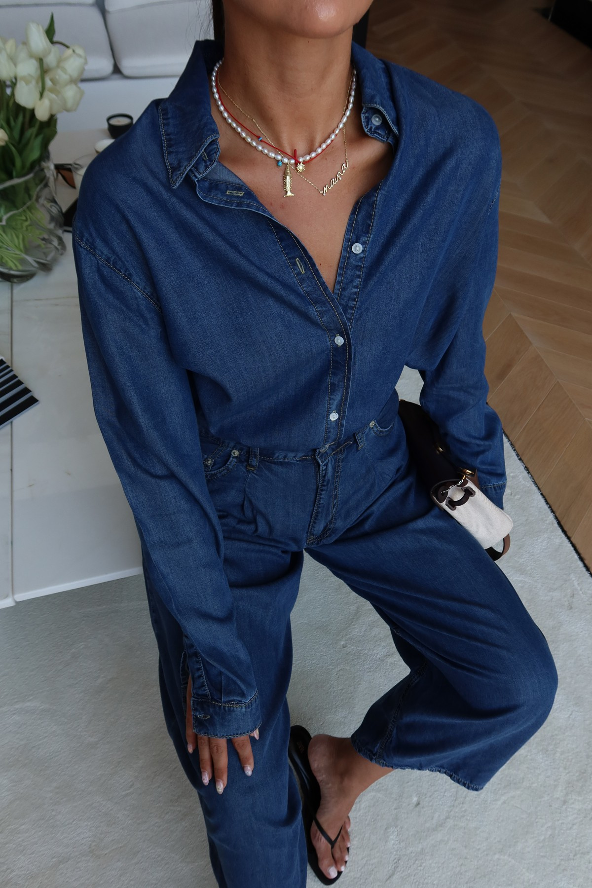 Yumuşak Dokulu Denim Gömlek Pantolon Takım