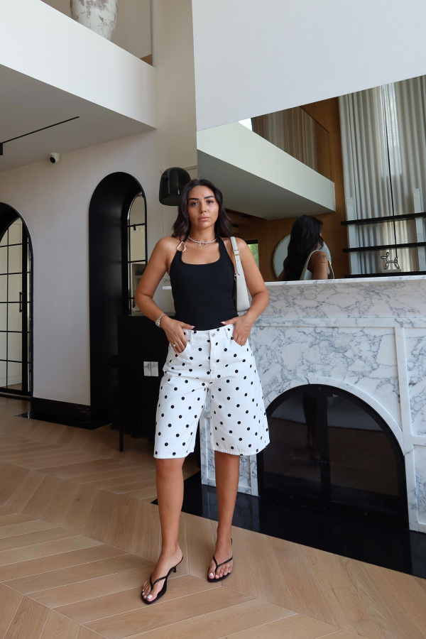 Puantiye Denim Bermuda Şort