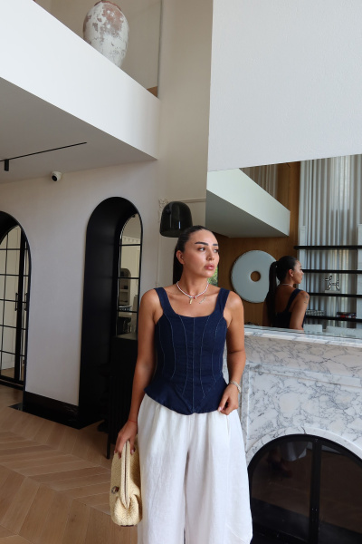 Dikiş Detaylı Denim Bluz