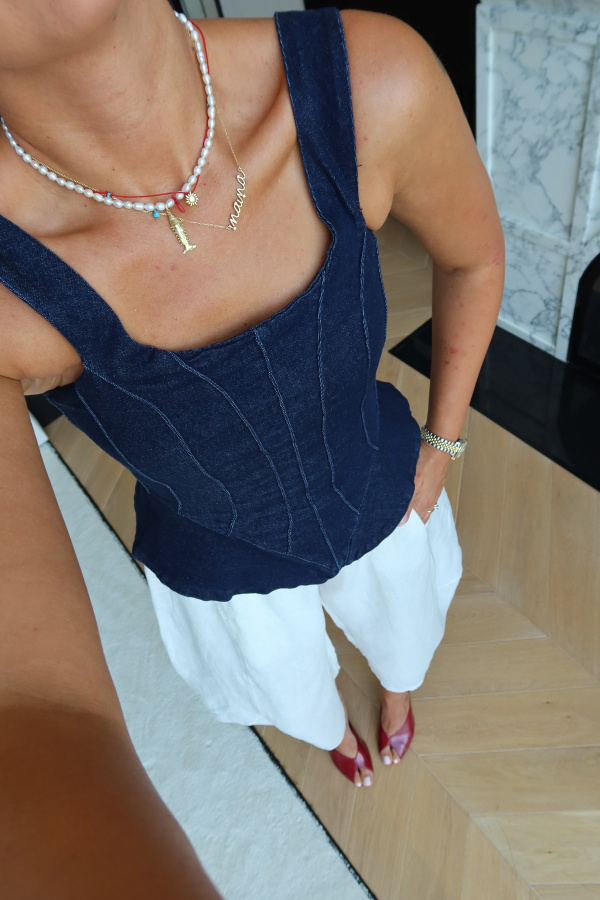 Dikiş Detaylı Denim Bluz