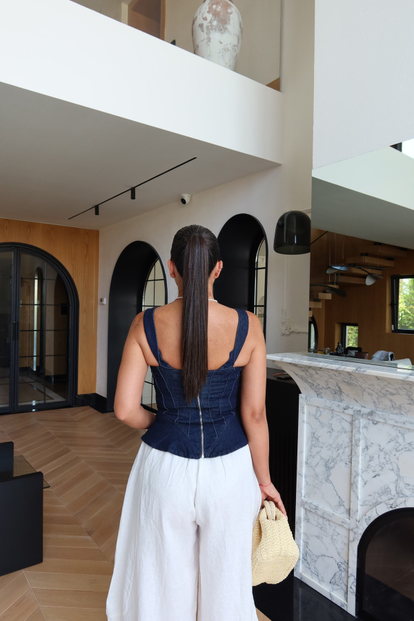 Dikiş Detaylı Denim Bluz