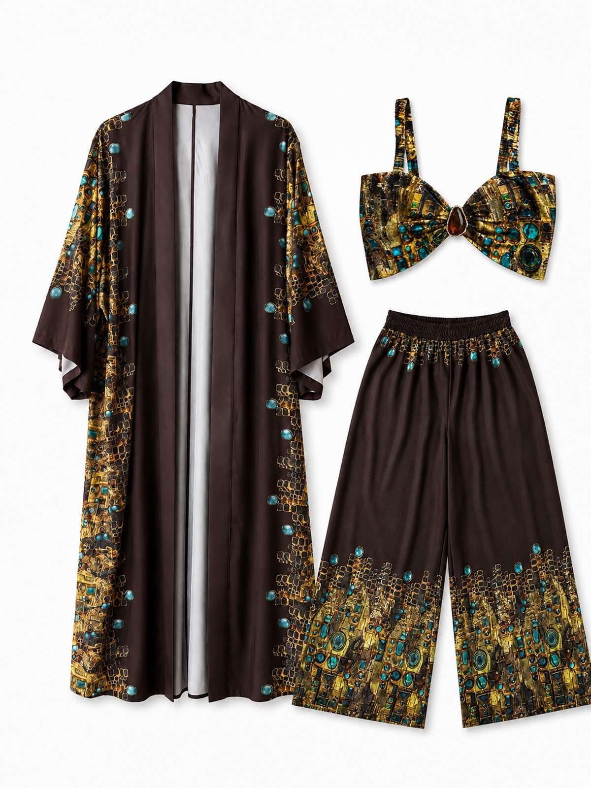 Desenli Kimono Üçlü Takım