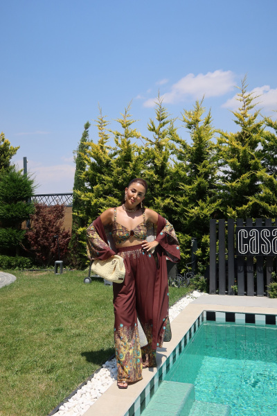 Desenli Kimono Üçlü Takım