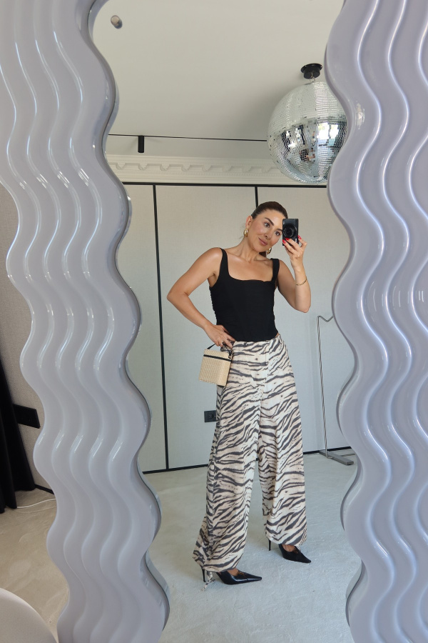 Paçası Ayarlanabilir Zebra Desen Pantolon