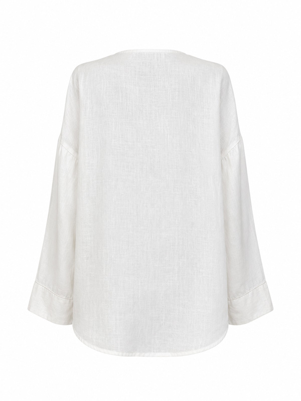%100 Keten V Yaka Oversize Gömlek