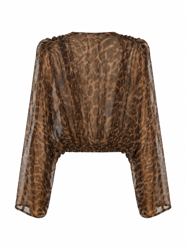 Leopar Desen Omuzu Vatkalı Bluz