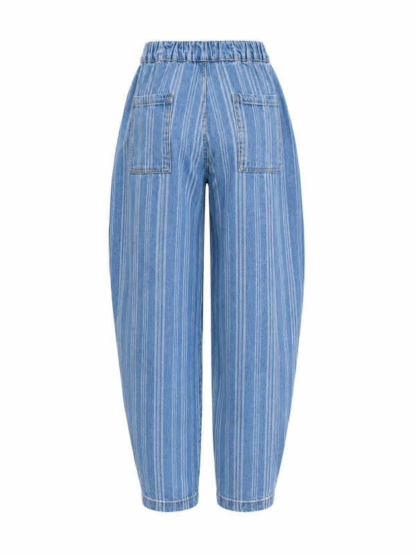 Çizgili Denim Gömlek Pantolon Takım