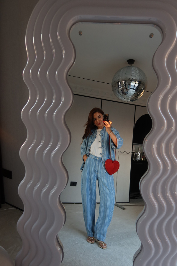 Çizgili Denim Gömlek Pantolon Takım