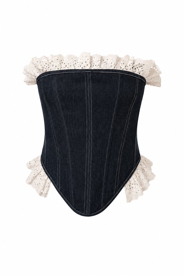 Güpürlü Denim Korse Büstiyer