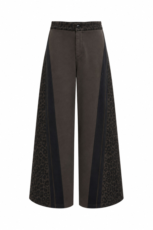 Leopar Desen Şerit Detay Jean
