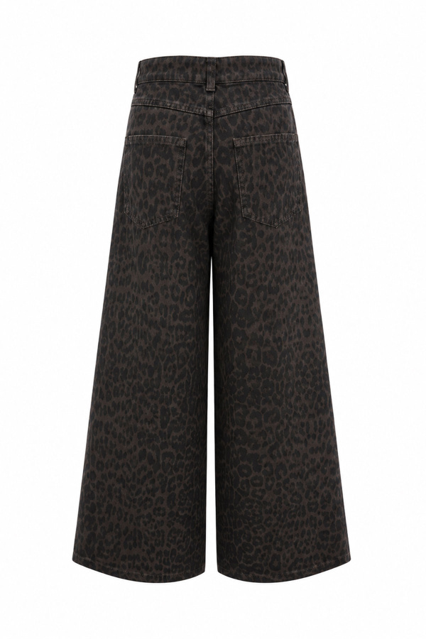 Leopar Desen Şerit Detay Jean