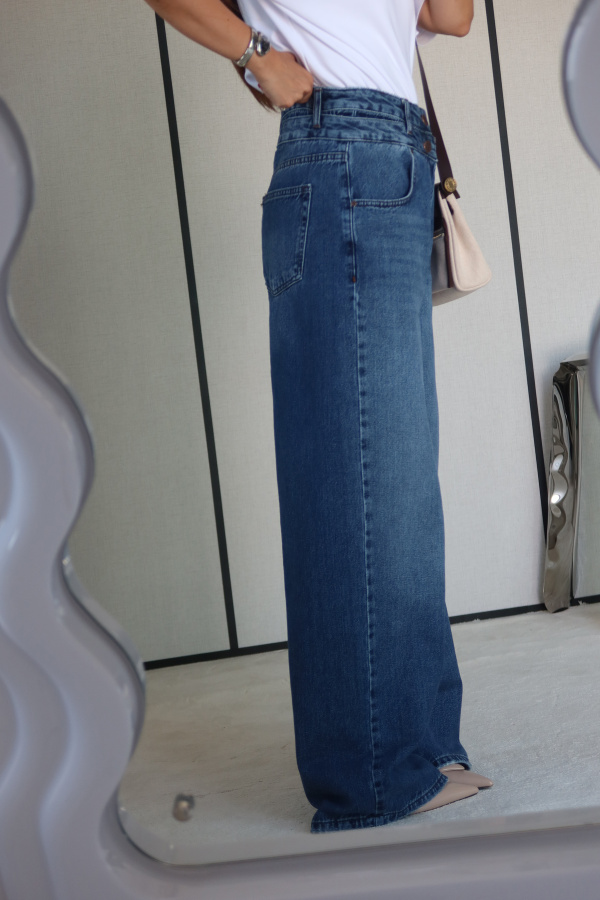 Çift Düğmeli Wideleg Jean