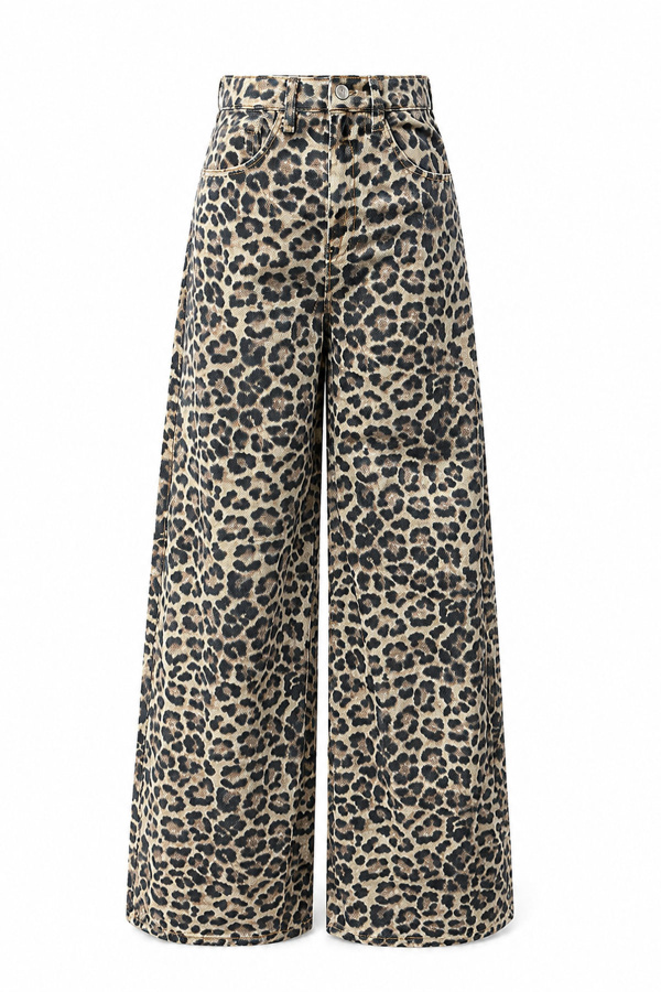 Leopar Desen Wideleg Jean