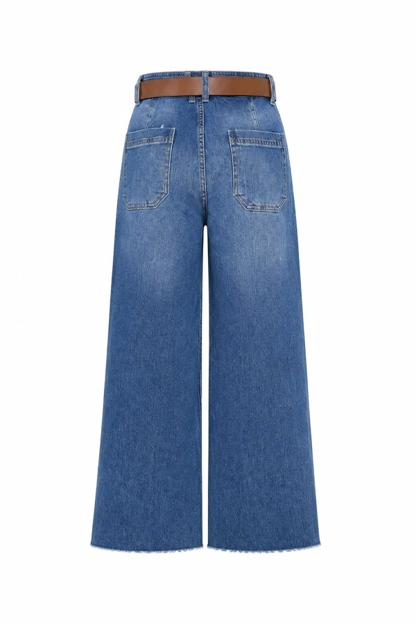 Paçası Kesik Kemerli Jean