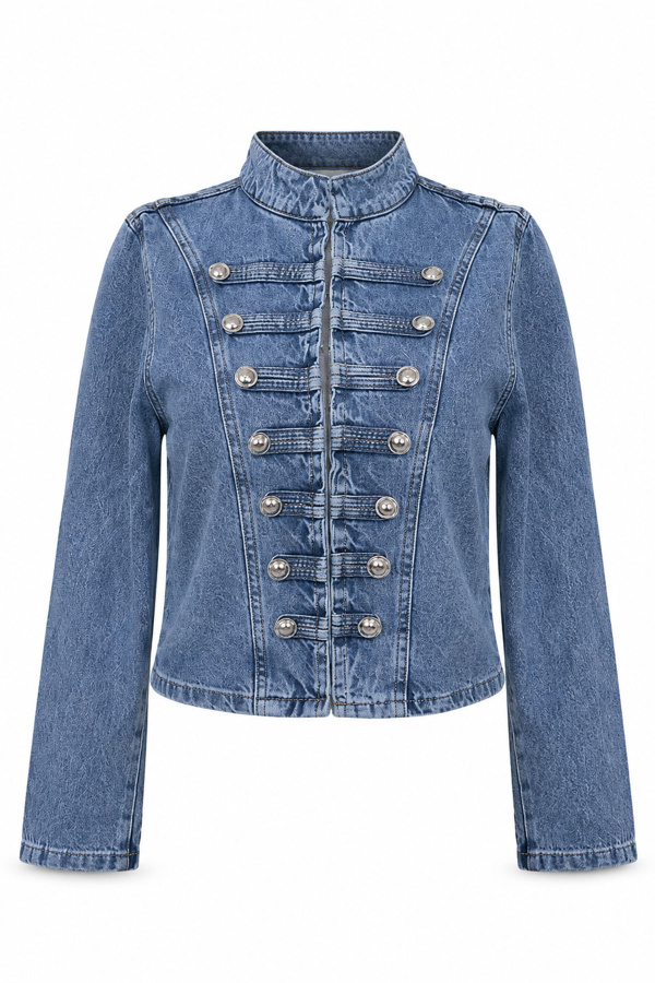 Düğme Detaylı Dik Yaka Denim Ceket