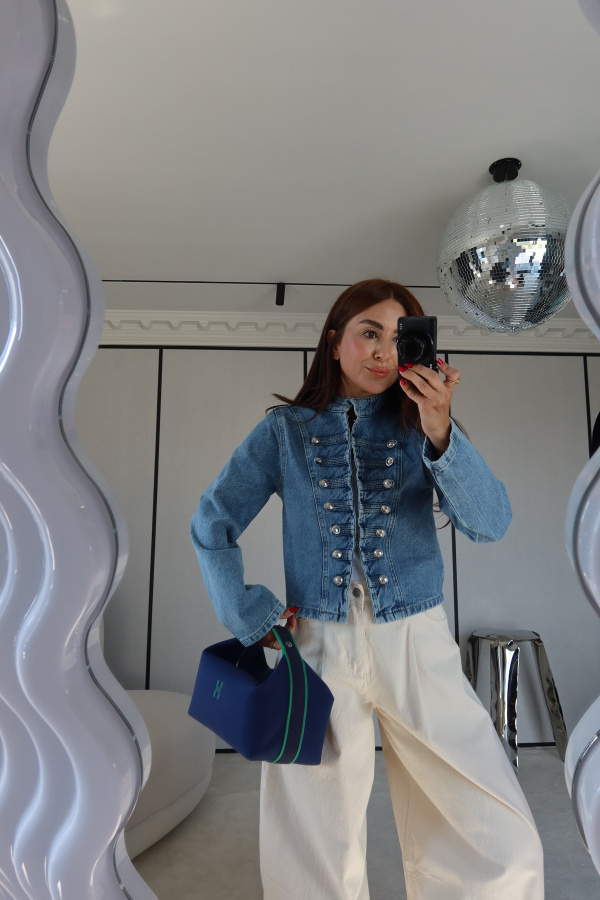 Düğme Detaylı Dik Yaka Denim Ceket