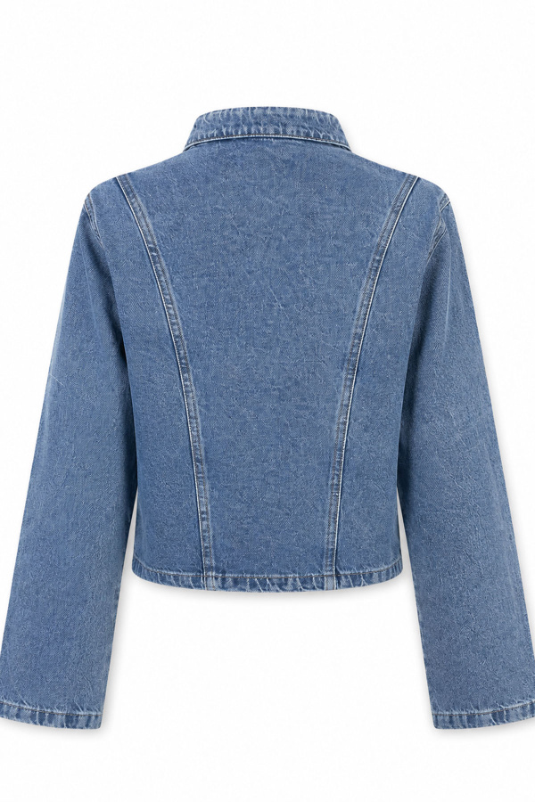 Düğme Detaylı Dik Yaka Denim Ceket