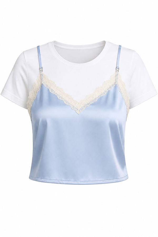 Basic Tişört Detaylı Dantelli Bluz
