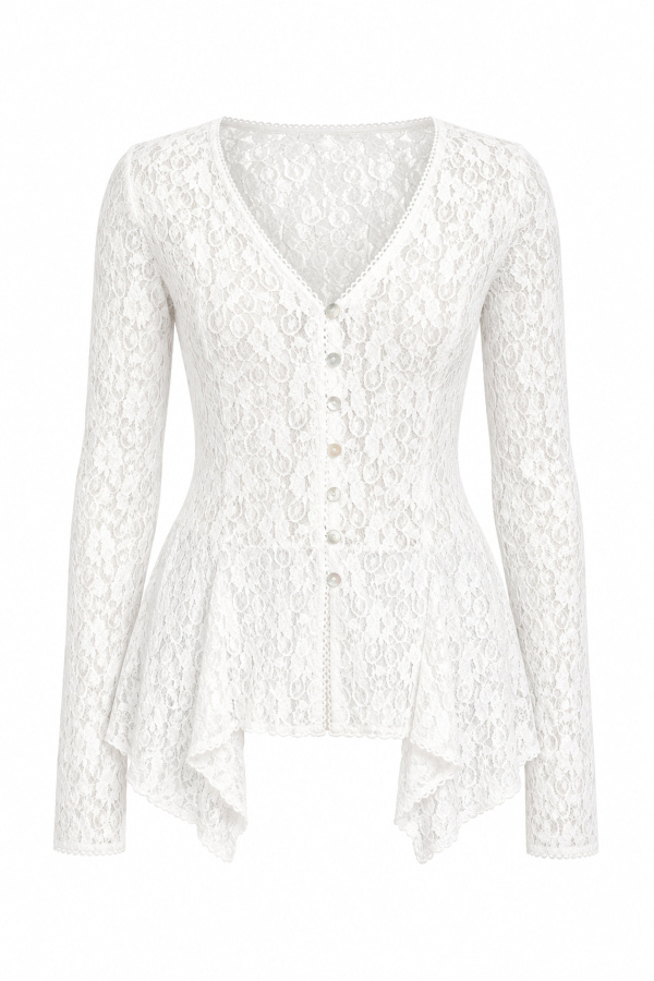 Düğmeli Peplum Dantel Hırka