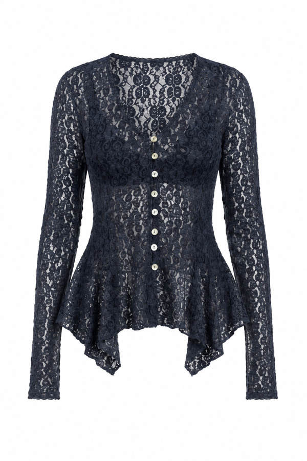 Düğmeli Peplum Dantel Hırka