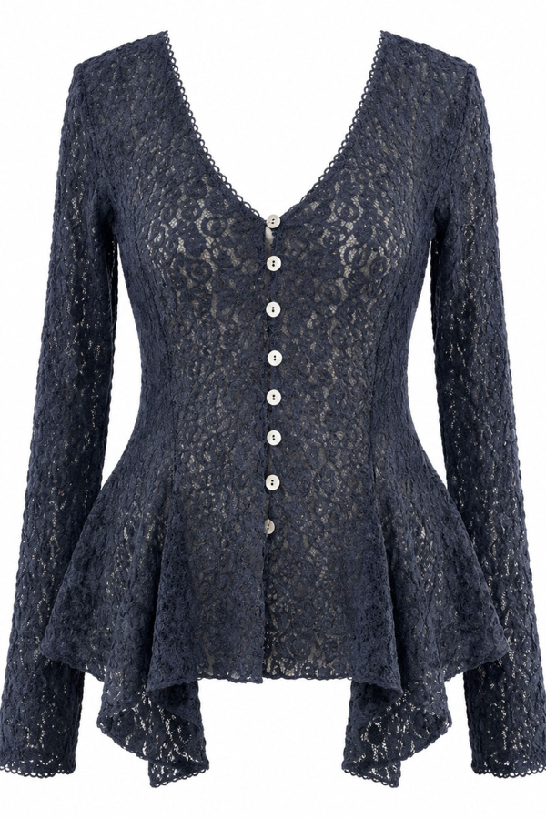 Düğmeli Peplum Dantel Hırka