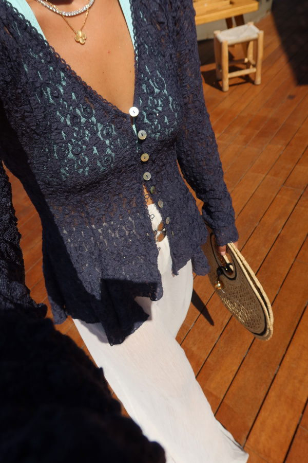 Düğmeli Peplum Dantel Hırka